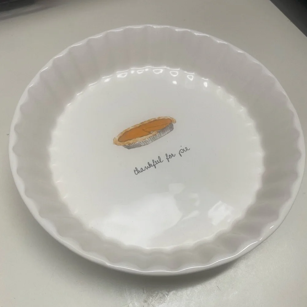 Rae Dunn Artisan Collection Pie Dish “thankful for pie” Ceramic 8.5” Circular